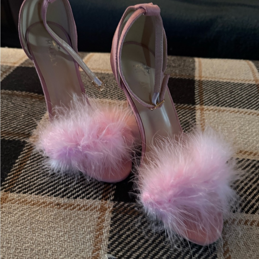 Pink Feathered Women's Heels